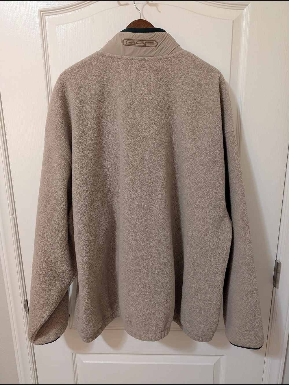 GAP Beige Fleece Pullover with Dark Green Trim